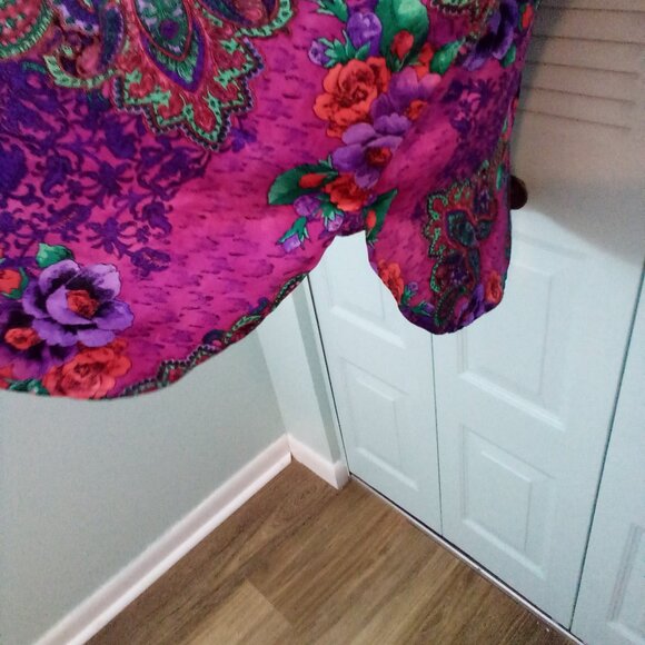 VTG VICTORIA'S SECRET M/L GOLD LABEL SATIN SLEEP SHIRT PAISLEY FUCHSIA VINTAGE - Picture 2 of 6